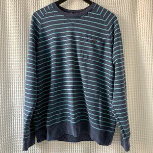 L.L. Bean Lakewashed men's blue striped crewneck pullover sweatshirt, large